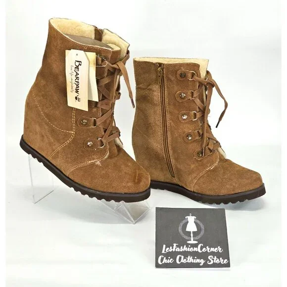 NWD Bearpaw Women's Brown Suede Bonnie Wedge Boot Zip Bootie Size 8 1809 - Picture 4 of 16
